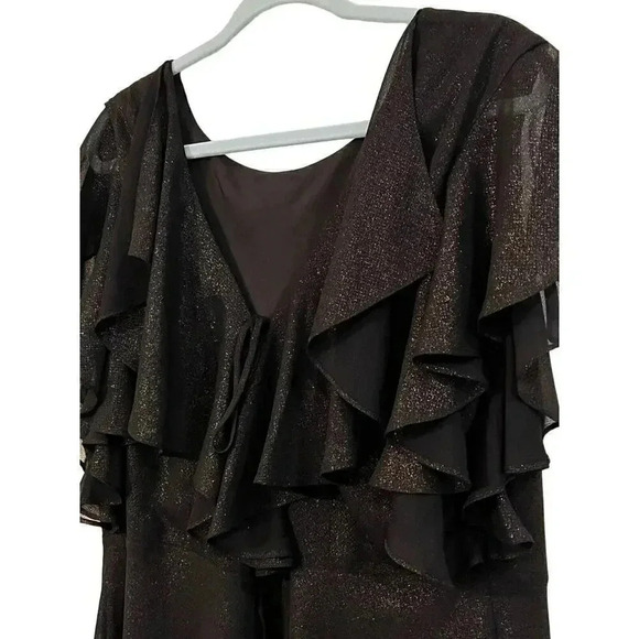 Halston cocktail dress ruffled black with sparkles mini size 14 - Picture 2 of 5